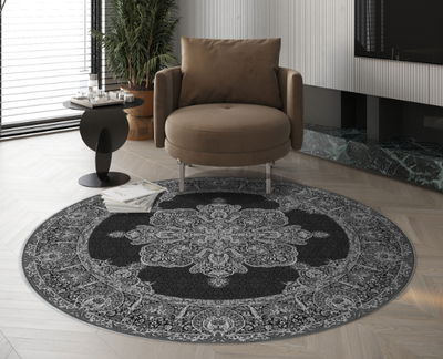 120x120 round rugs are add softness and symmetry to compact areas