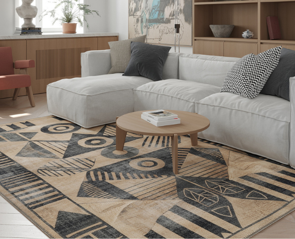 Beige rugs emphasize a neutral look
