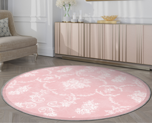 Pink rug in living room