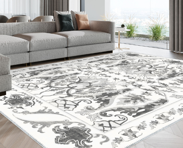 Silver rug in living room