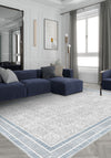 Alexis Blue Bordered Grey Rug