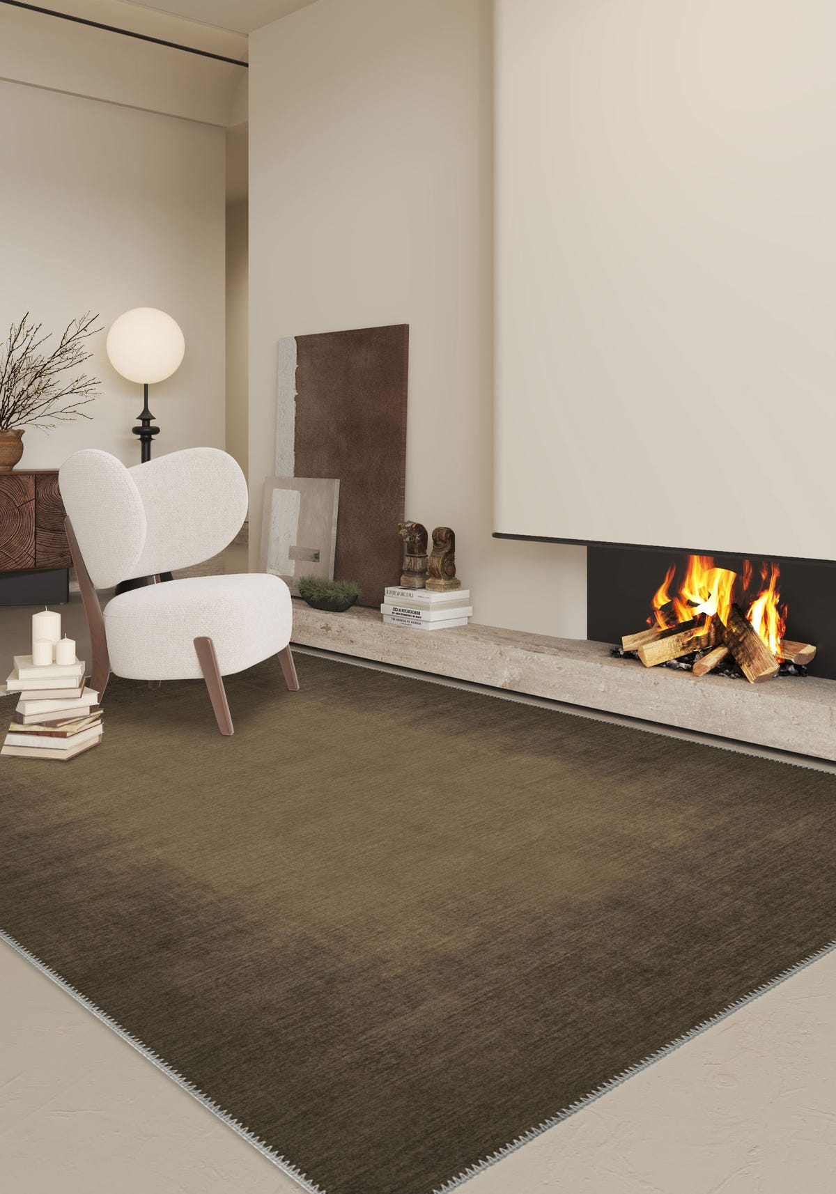 Olivia Brown Bordered Washable Rug