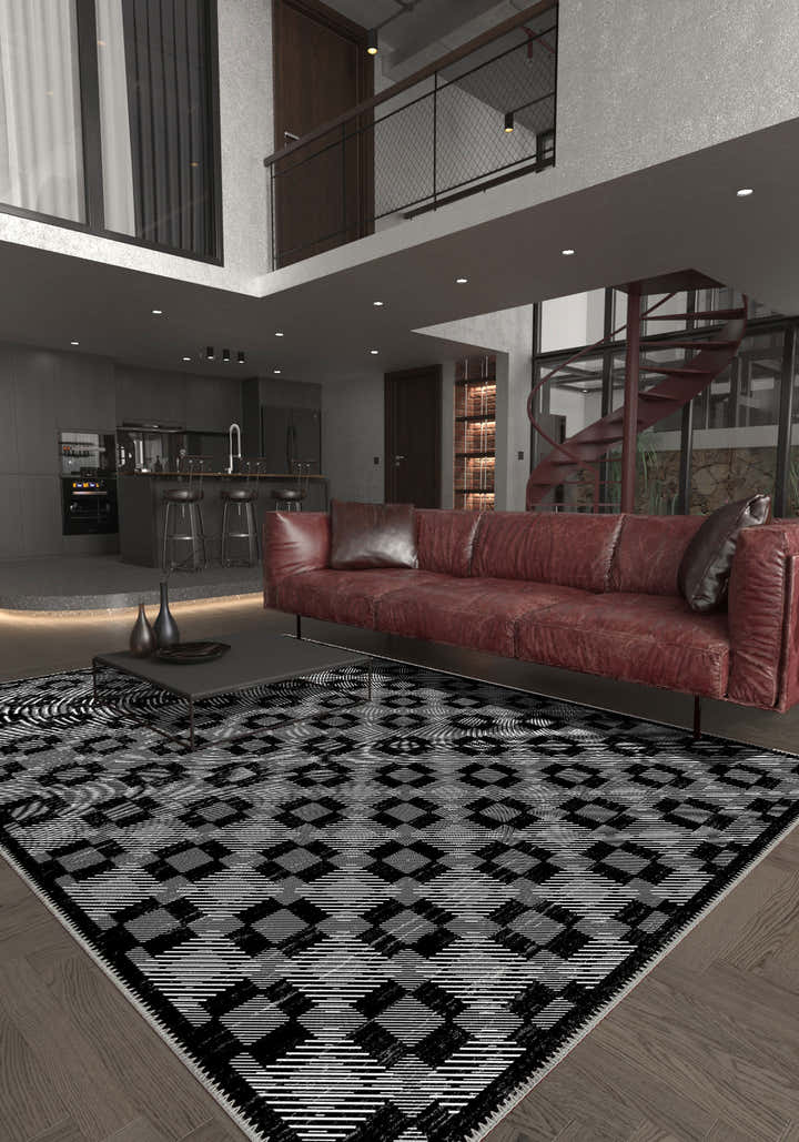Hesper Black and White Checkered Rug