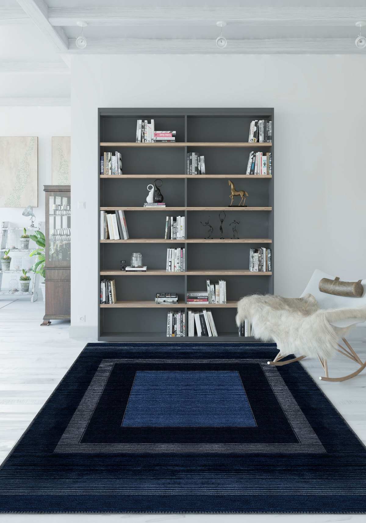Mila Modern Navy Washable Rug