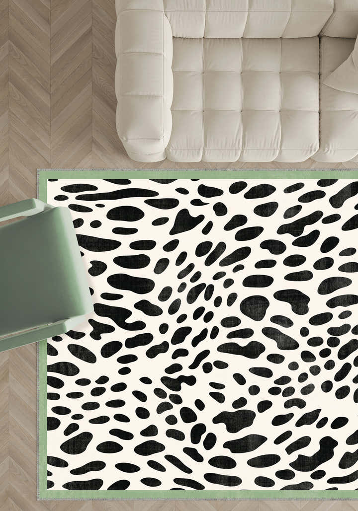 Dalmatian Green Bordered Animal Print Rug