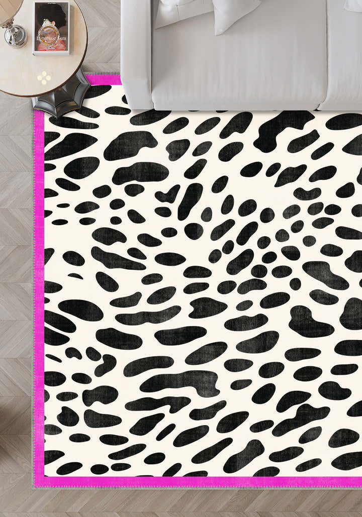 Dalmatian Pink Bordered Animal Print Rug