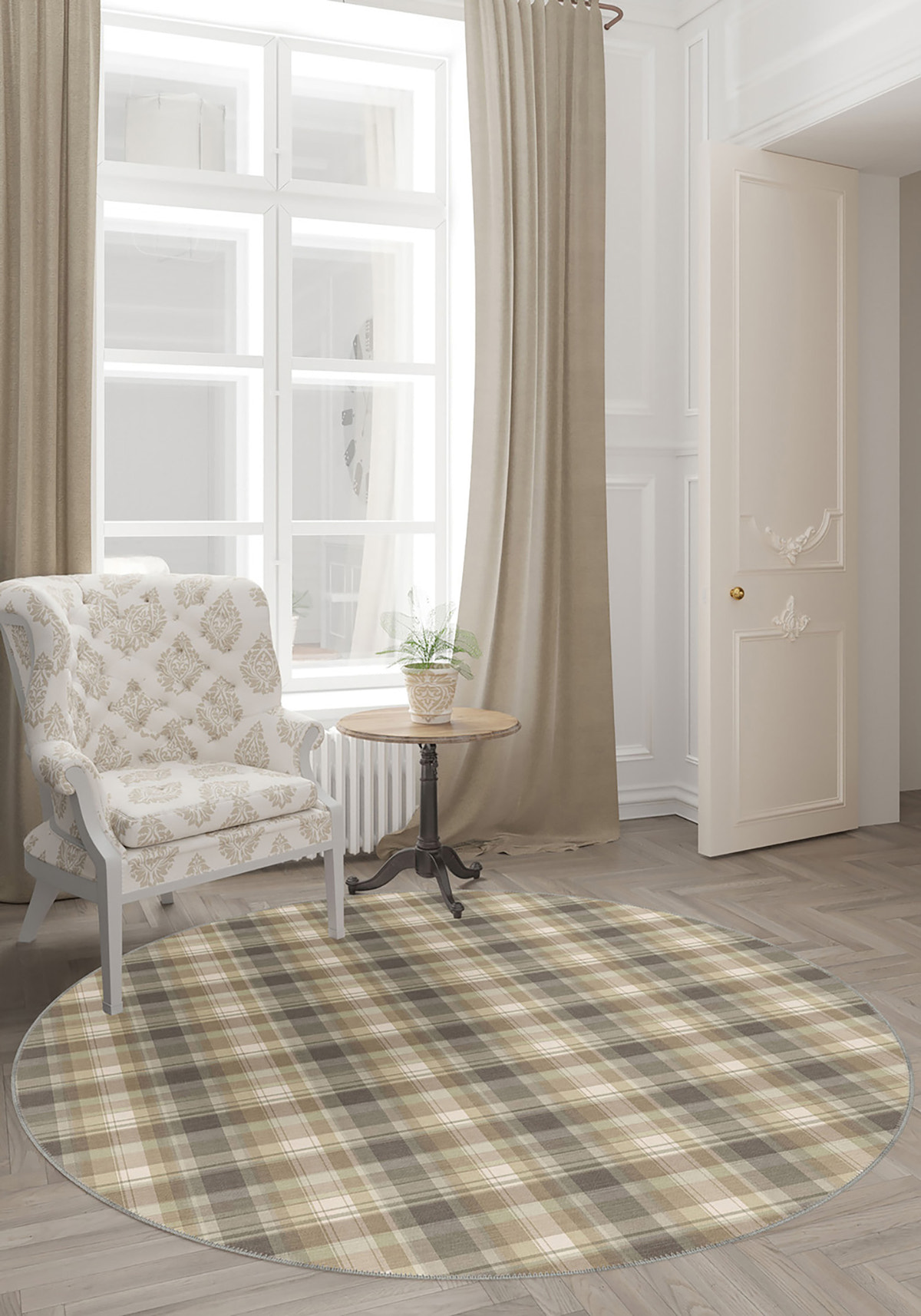 Odette Beige Plaid Rug