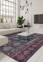 Andrew Burgundy Purple Vintage Washable Rug