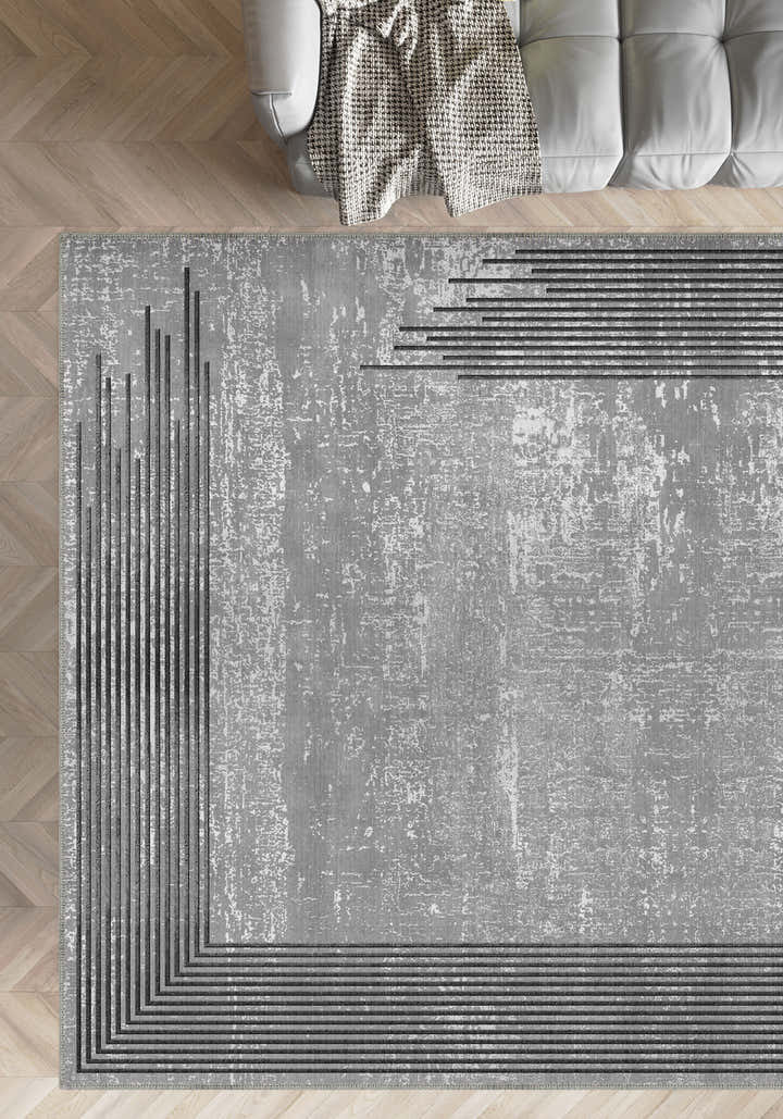 Ayden Grey Bordered Rug