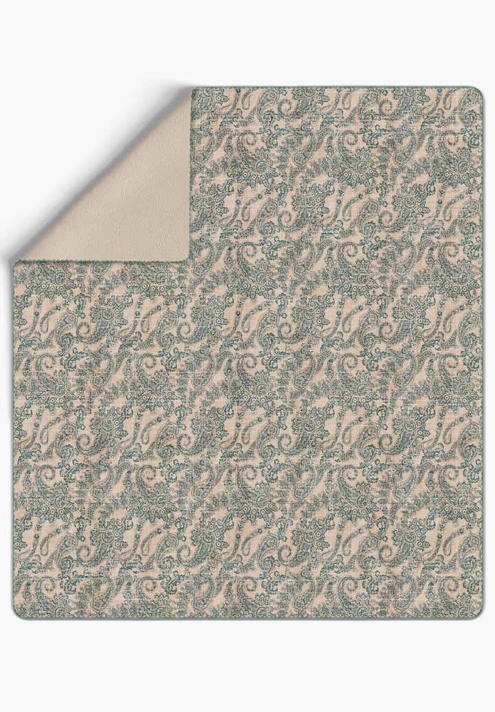 Elena Cream Teal Paisley Blanket