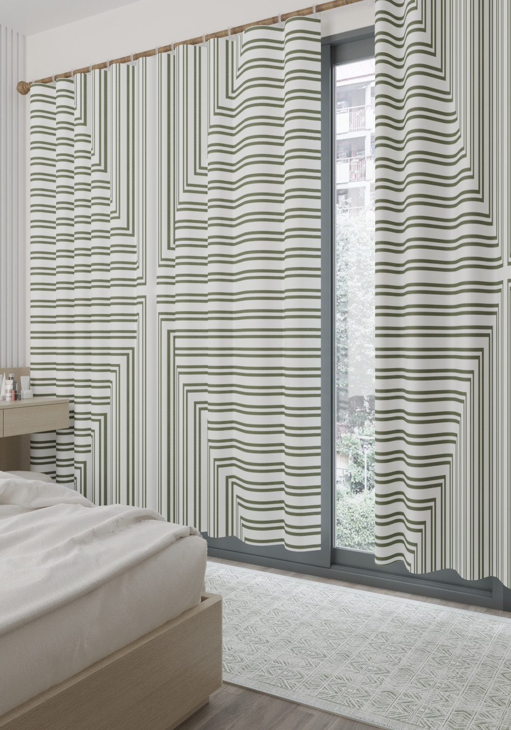 Kylie Green Striped Curtain