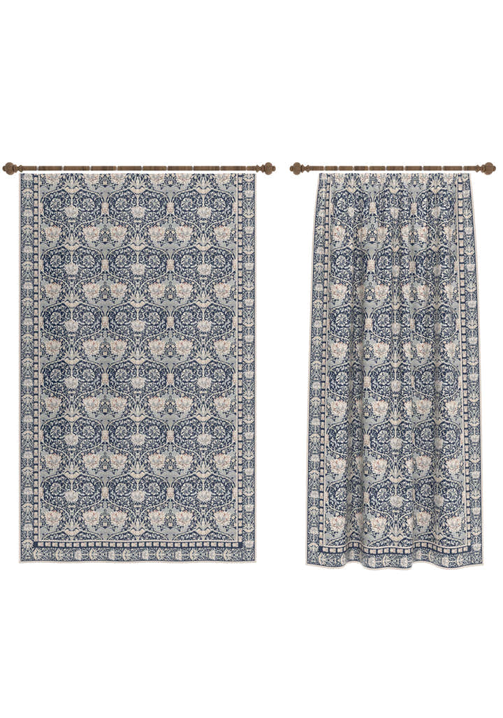 Zachary Navy Blue Art Nouveau Curtain