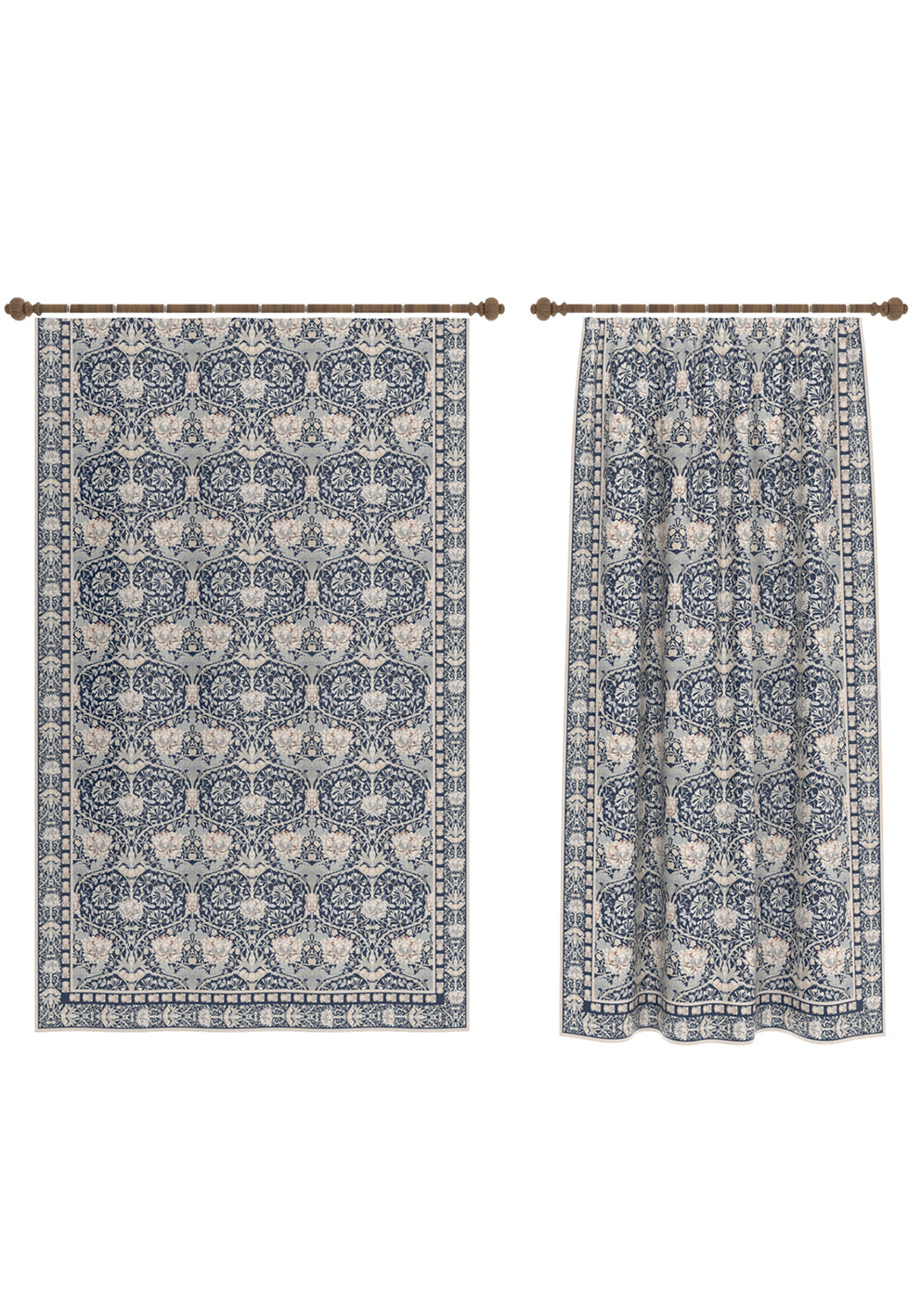 Zachary Navy Blue Art Nouveau Curtain