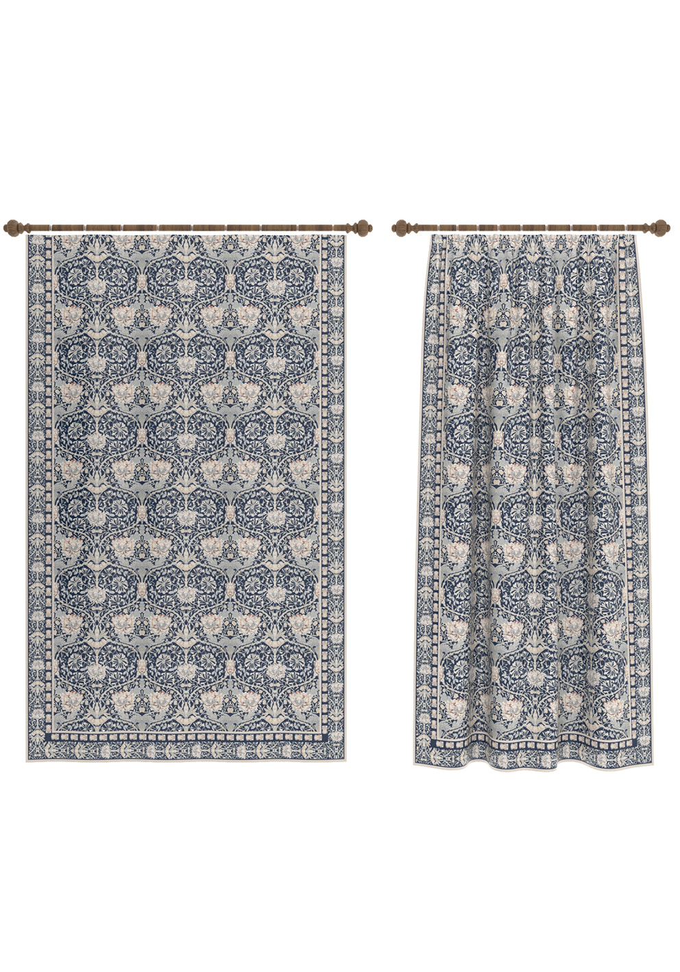 Zachary Navy Blue Art Nouveau Curtain