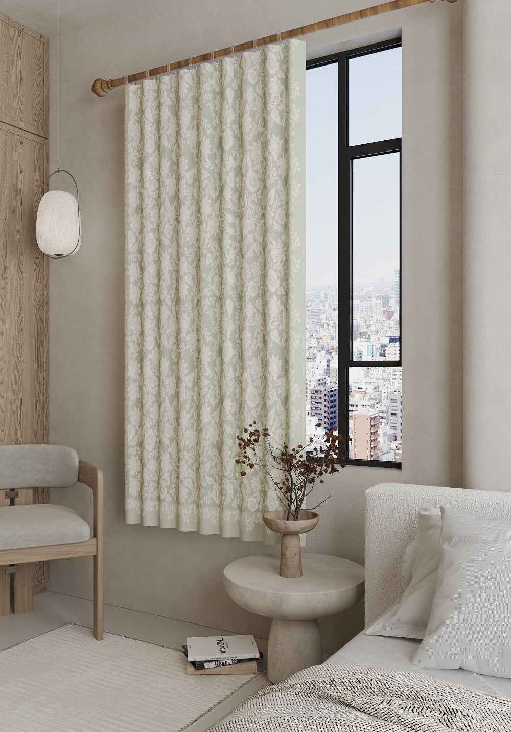 Minora Sage Green Floral Curtain