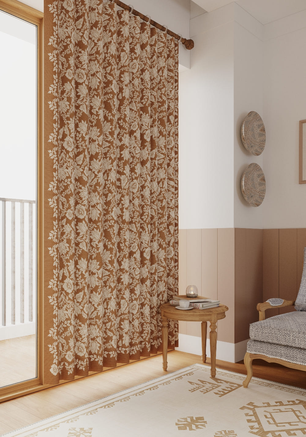 Minora Taupe Floral Curtain