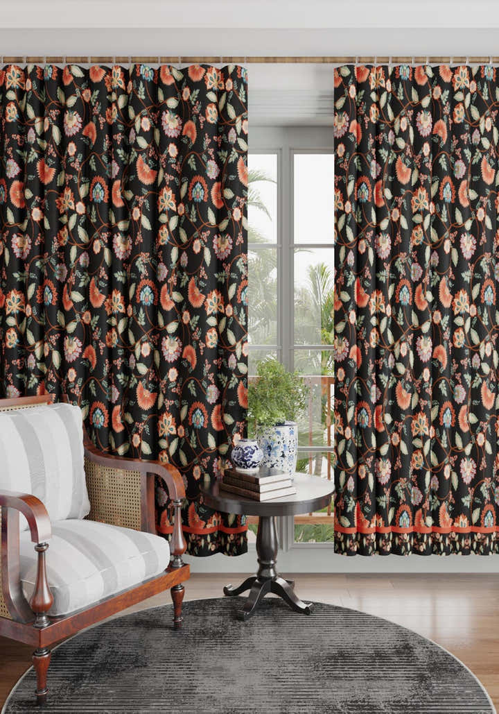 Laleh Black Floral Curtain