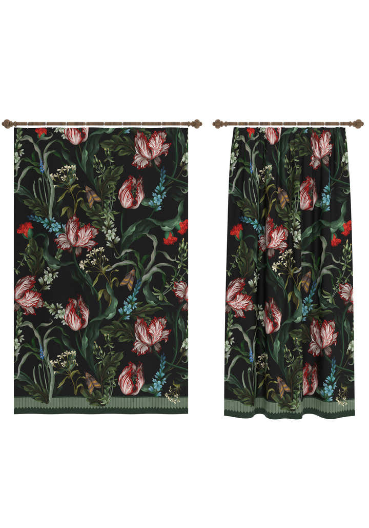 Evelina Black Botanical Curtain