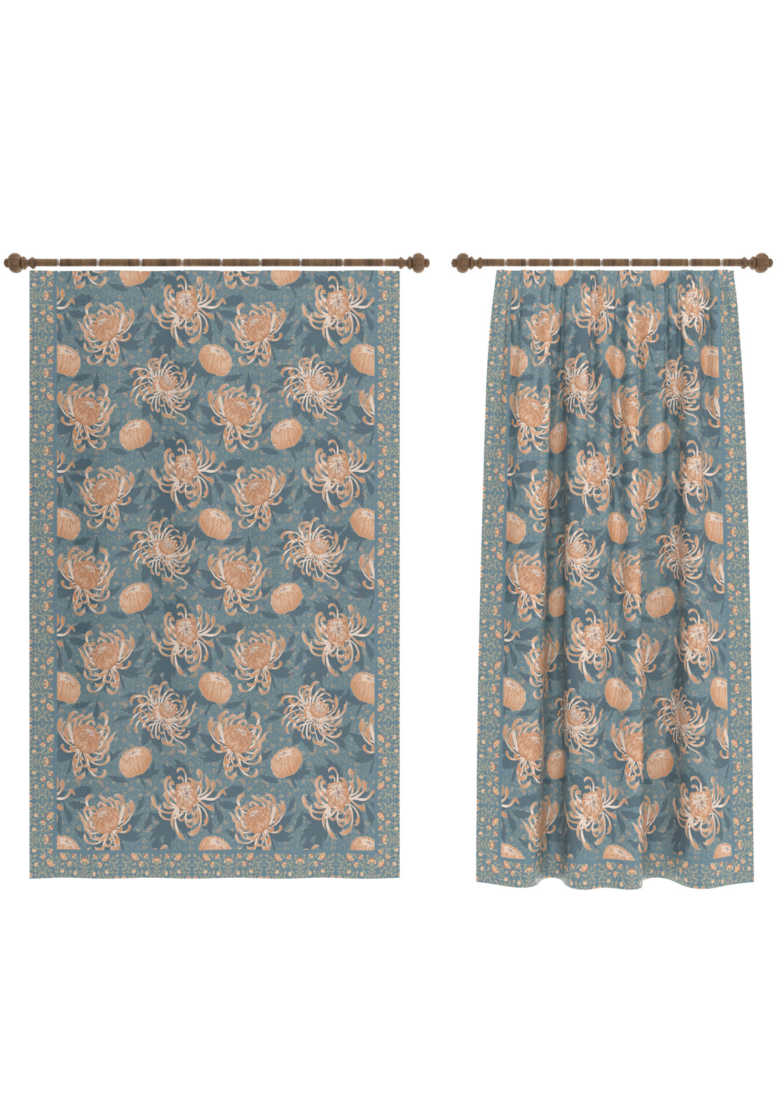 Eulalia Blue Floral Curtain
