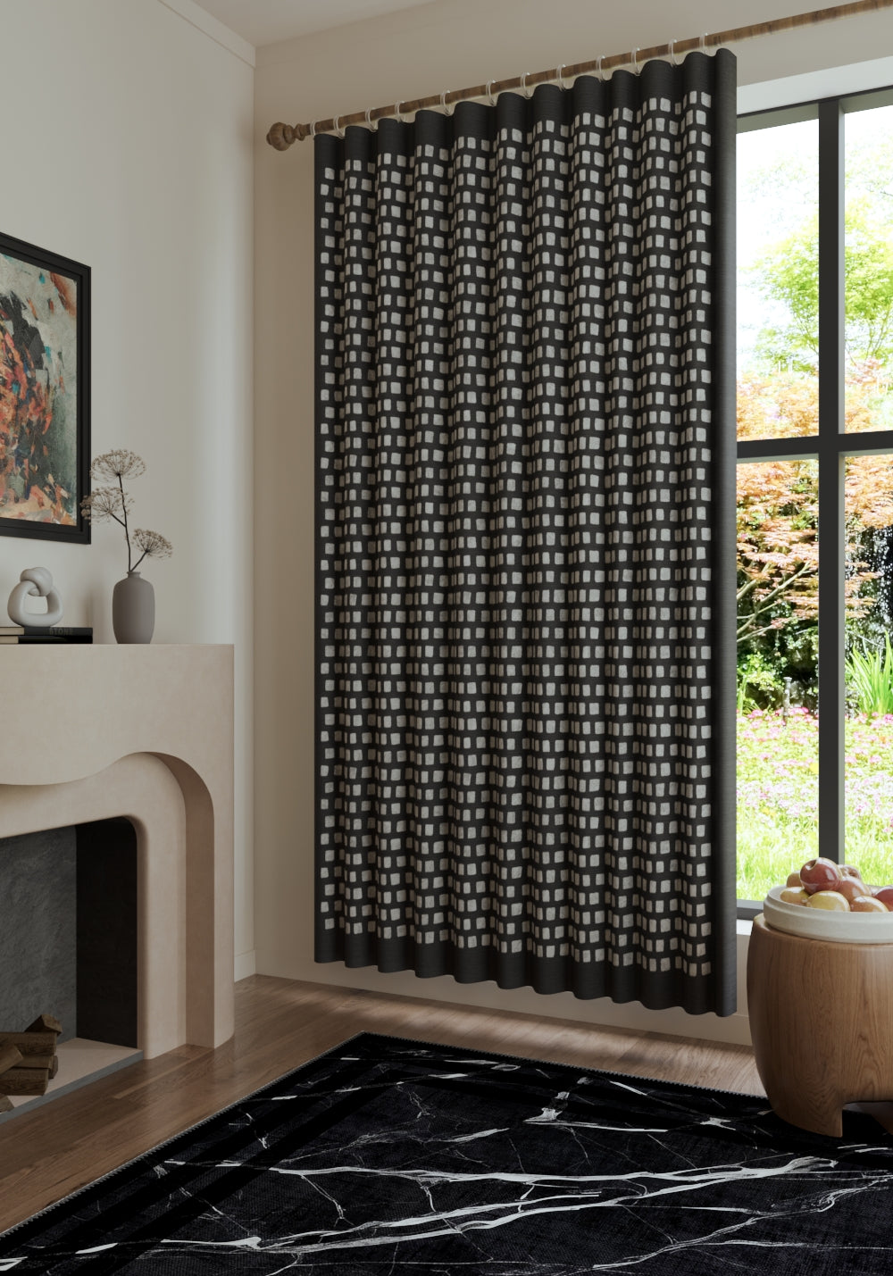 Thalia Geometric Charcoal Curtain