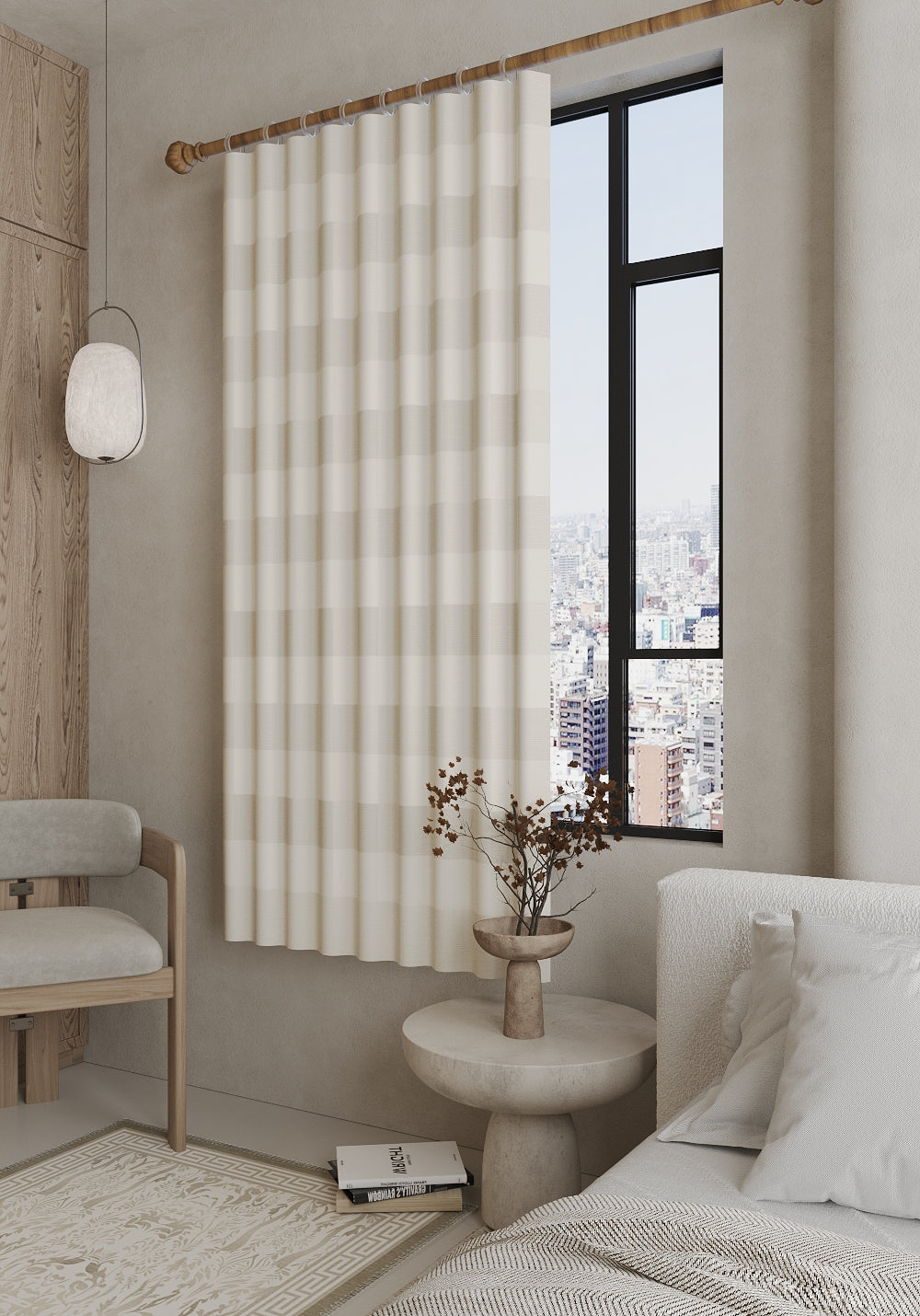 Liam Beige Gingham Curtain