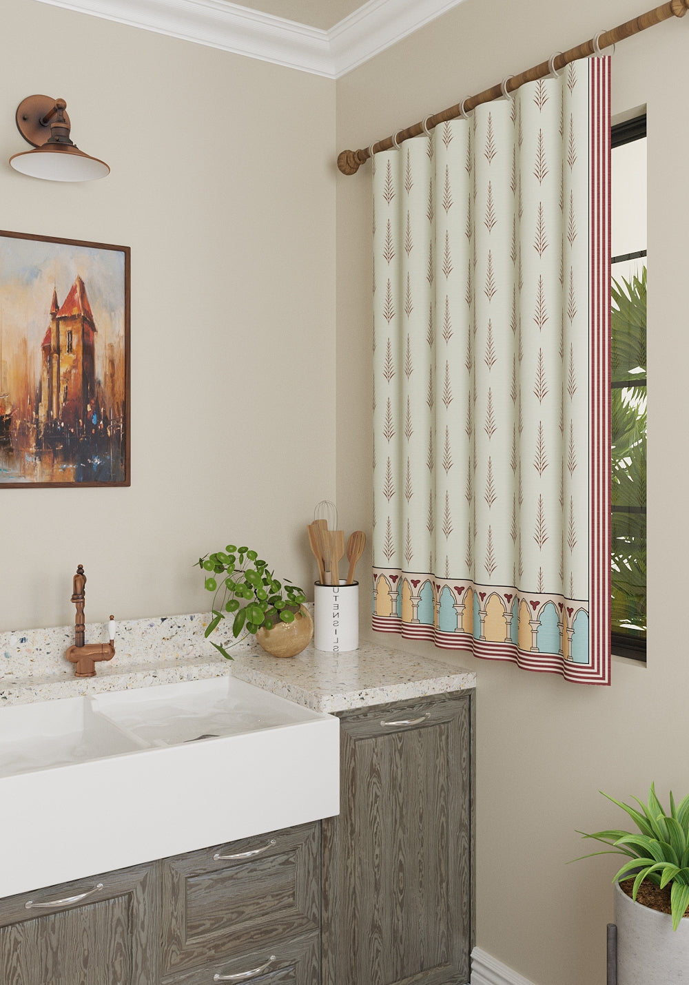 Sanctuaire Pale Sage Patterned Curtain