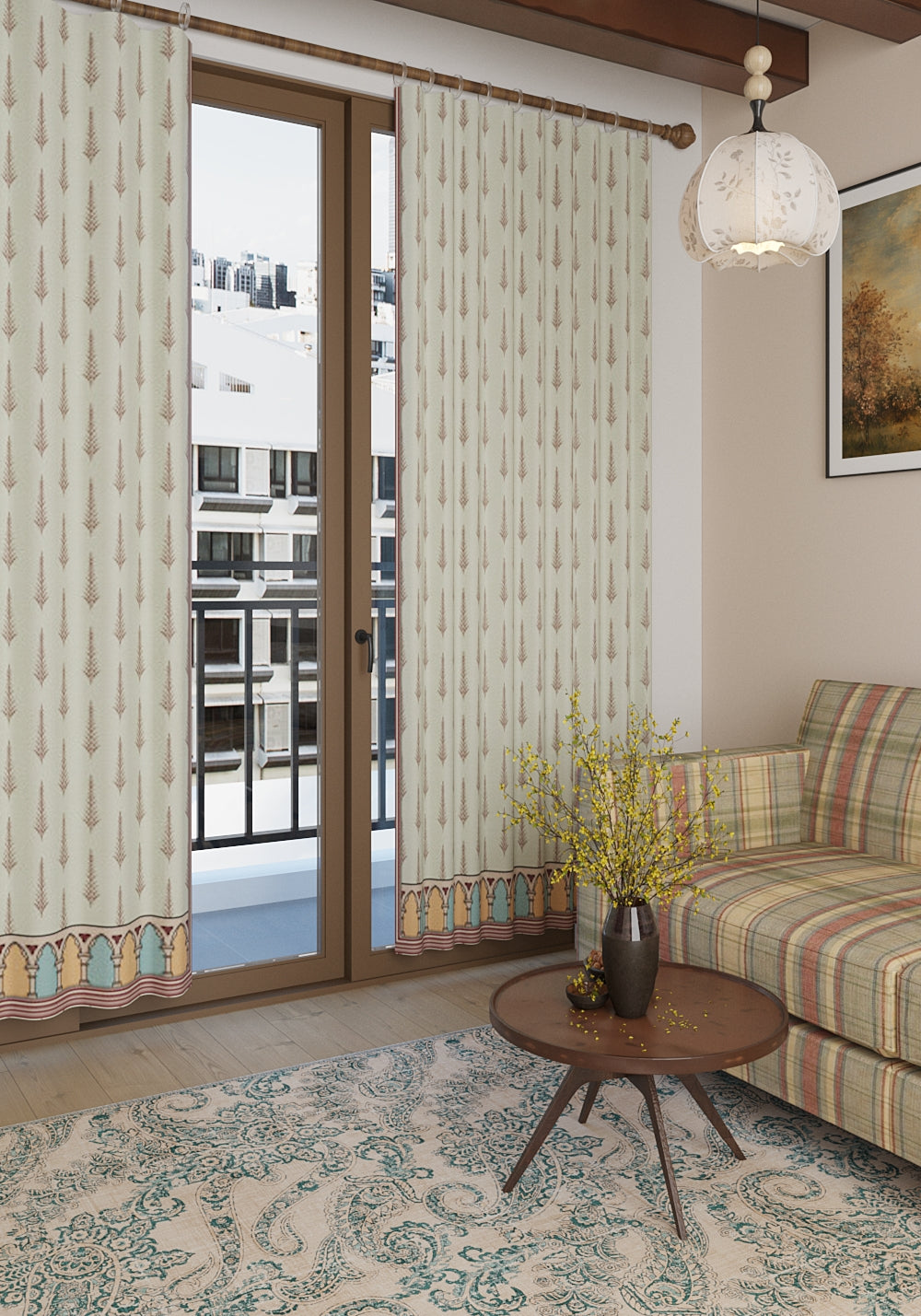 Sanctuaire Pale Sage Patterned Curtain