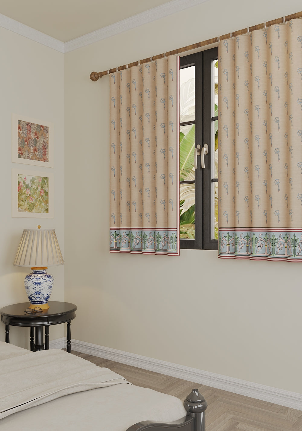 Sanctuaire Beige Floral Curtain