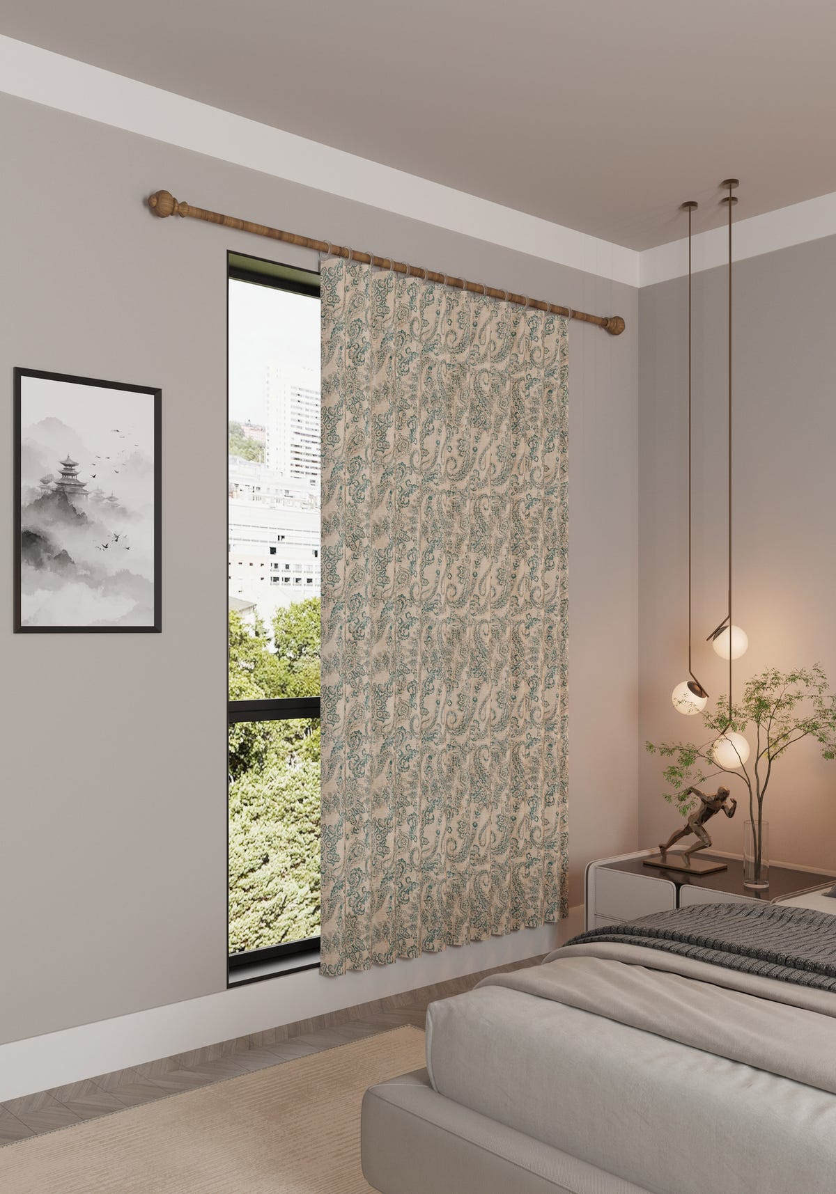 Elena Teal and Cream Curtain
