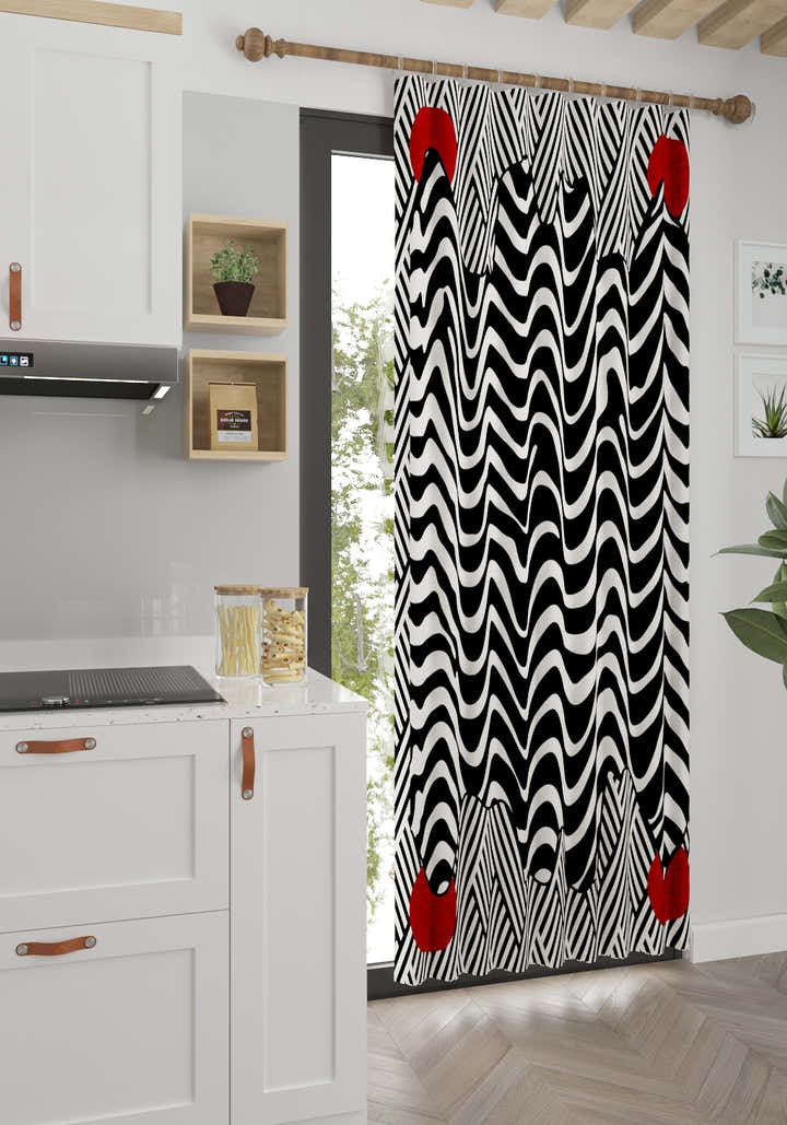 Vespera Black and White Striped Curtain