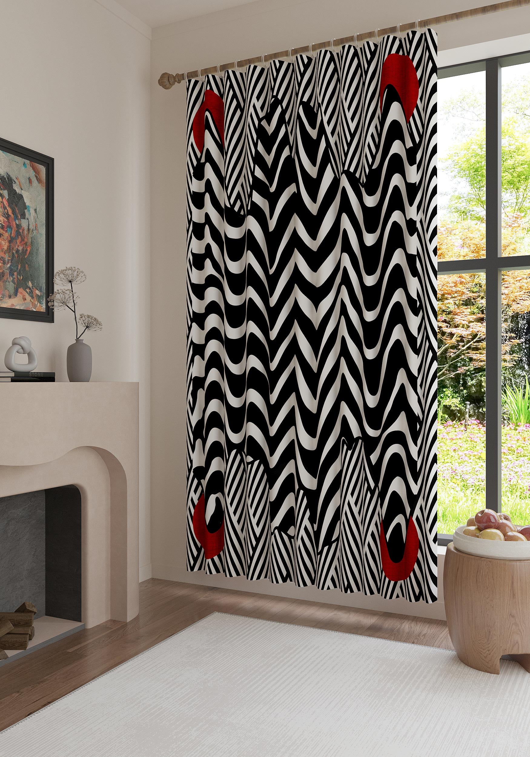 Vespera Black and White Striped Curtain