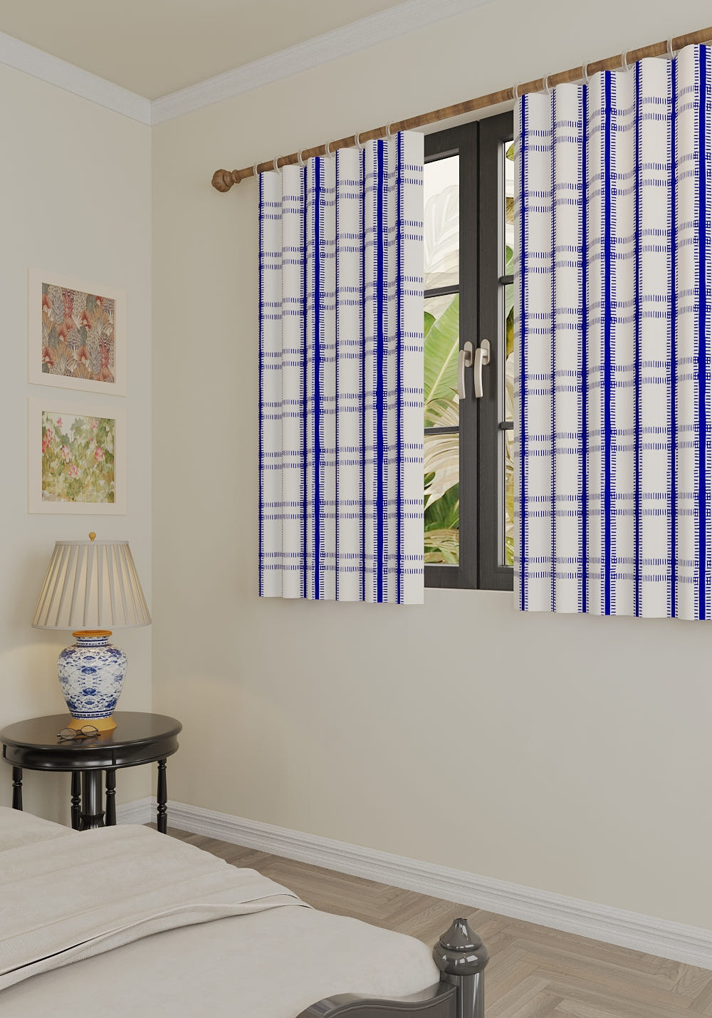 Jessamine Blue and White Plaid Curtain