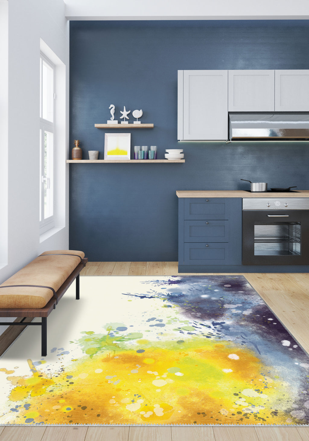 Fenwick Yellow Blue Washable Rug