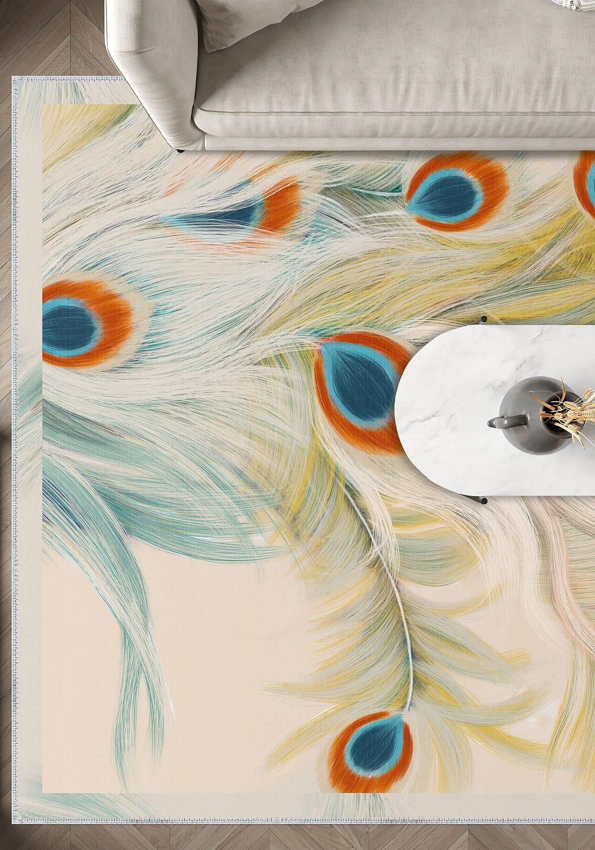 Rydian Cream Peacock Rug
