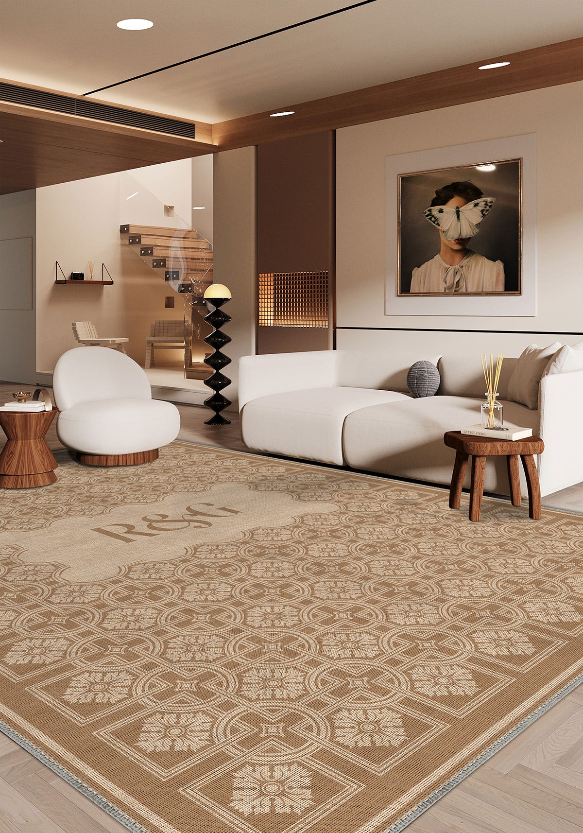 Marisa Beige Customizable Monogram Rug