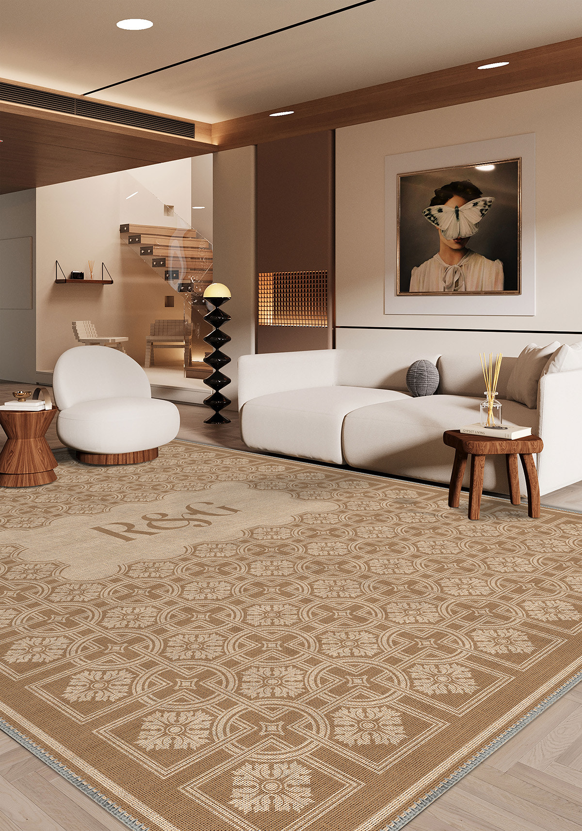 Marisa Beige Customizable Monogram Rug