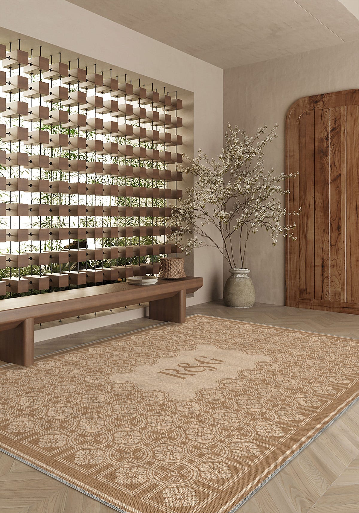 Marisa Beige Customizable Monogram Rug