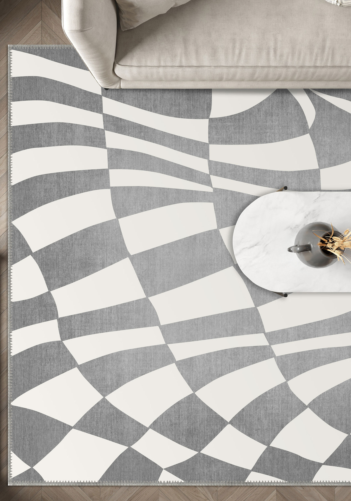 Mini Grey Checkered Rug