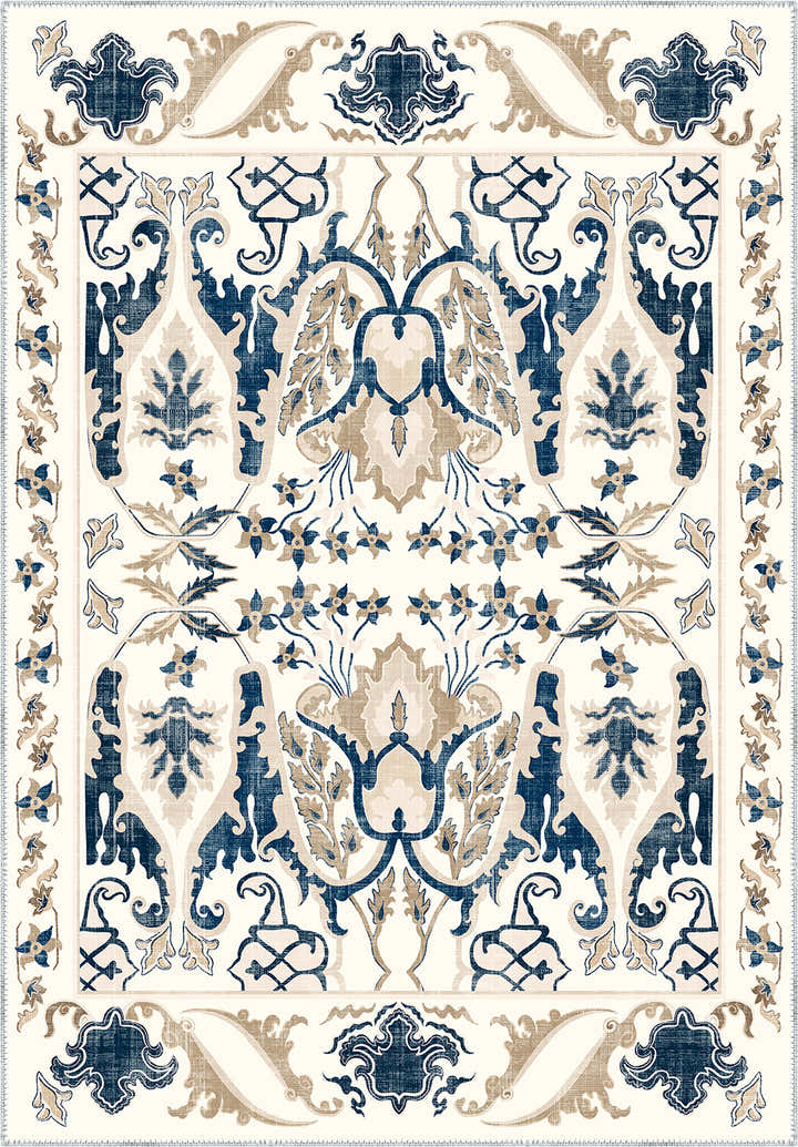 Henry Blue Brown Distressed Washable Rug