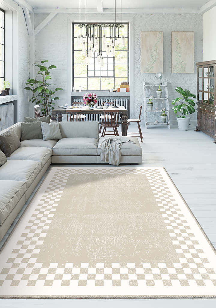 Gawain Beige Checkered Rug