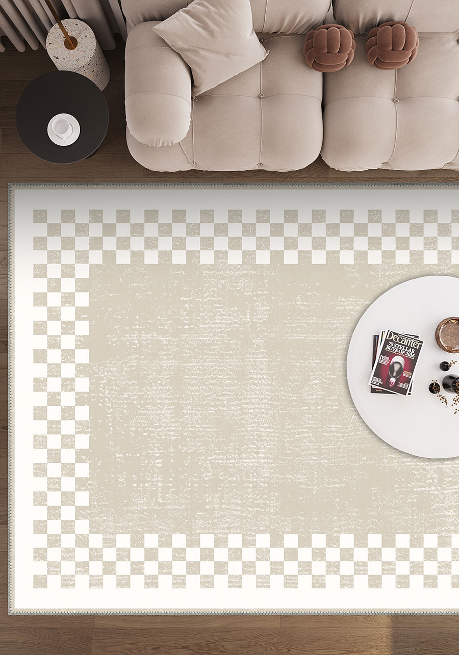 Gawain Beige Checkered Rug