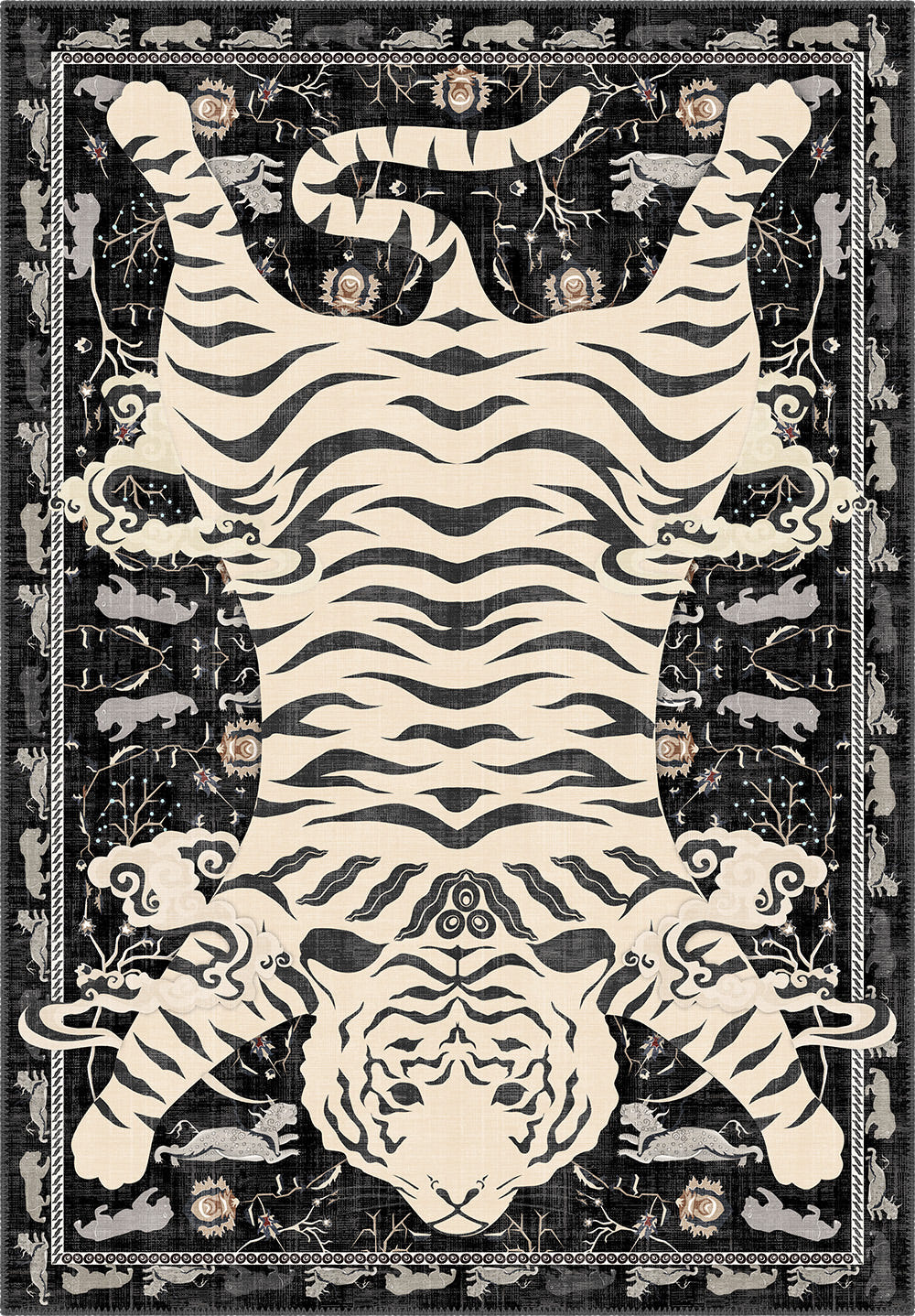Tashi Black and White Tiger Pelt Rug