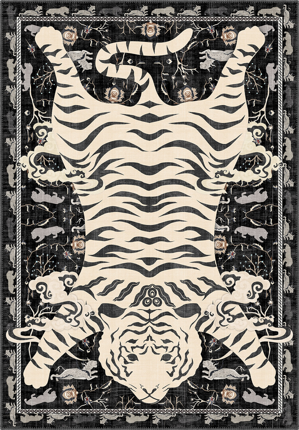 Tashi Black and White Tiger Pelt Rug