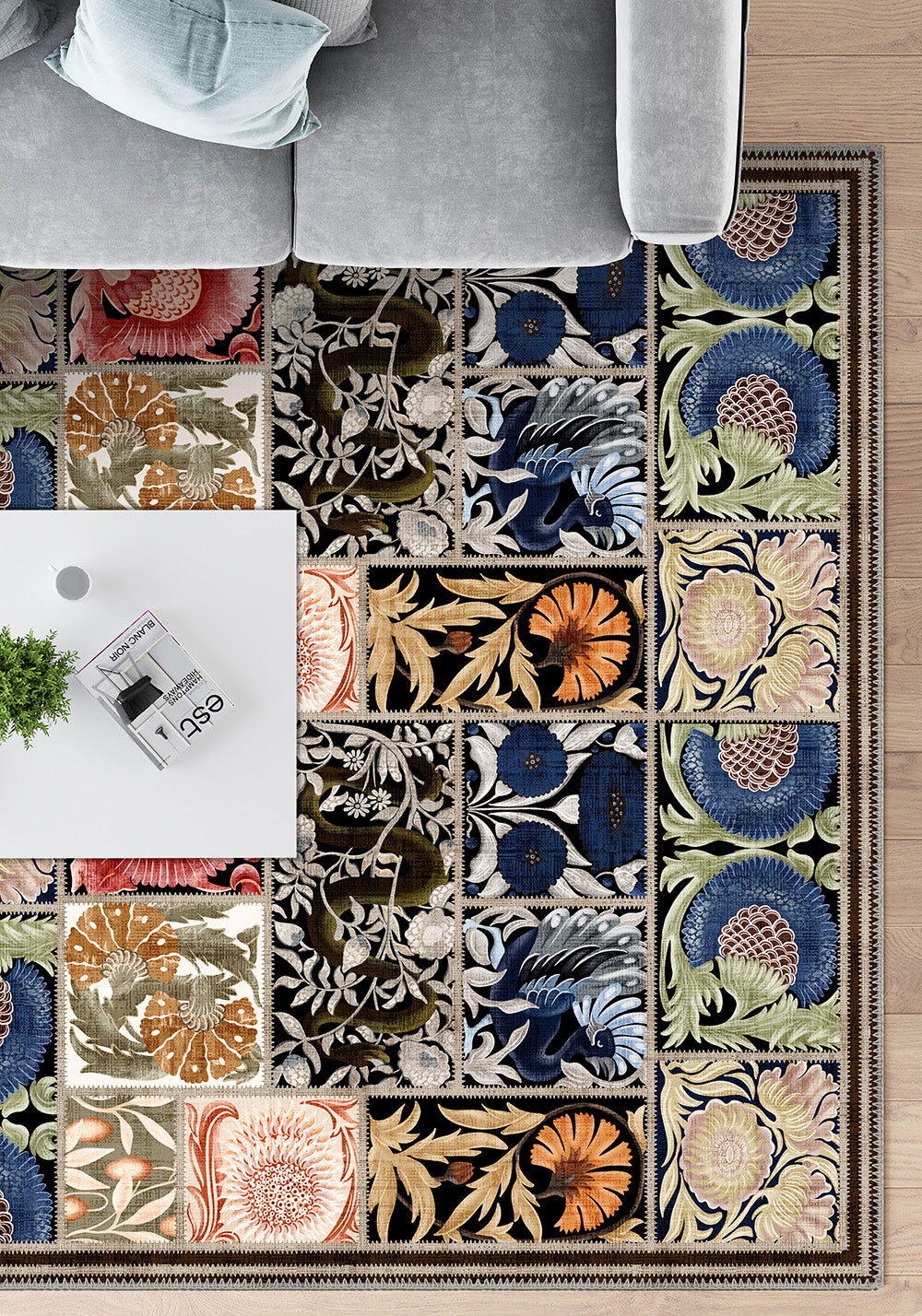 Colorful rug for living room.