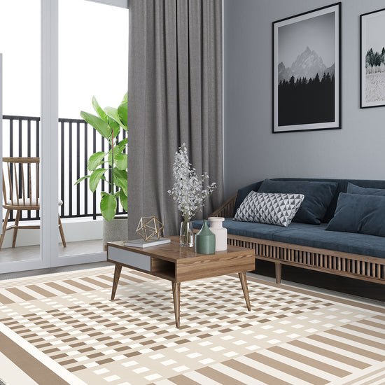 Cream geometric rug for living room