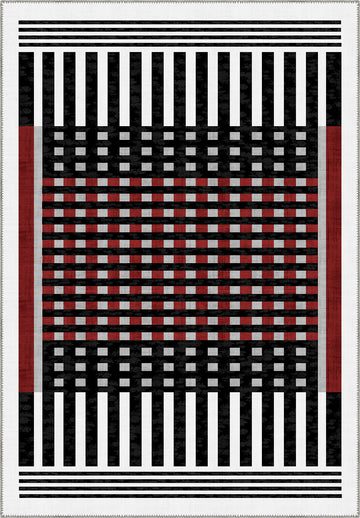 Quillon Black and White Striped Rug