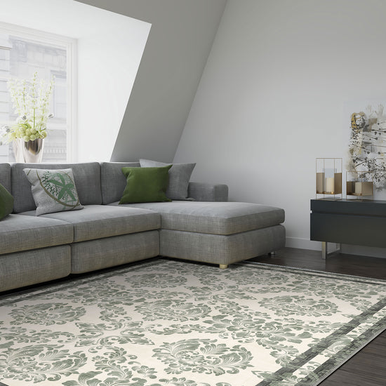 Green farmhouse rug for living room.