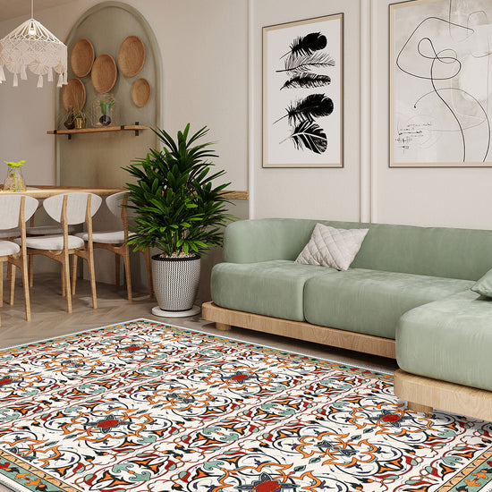 Eclectic ottoman rug for living room.