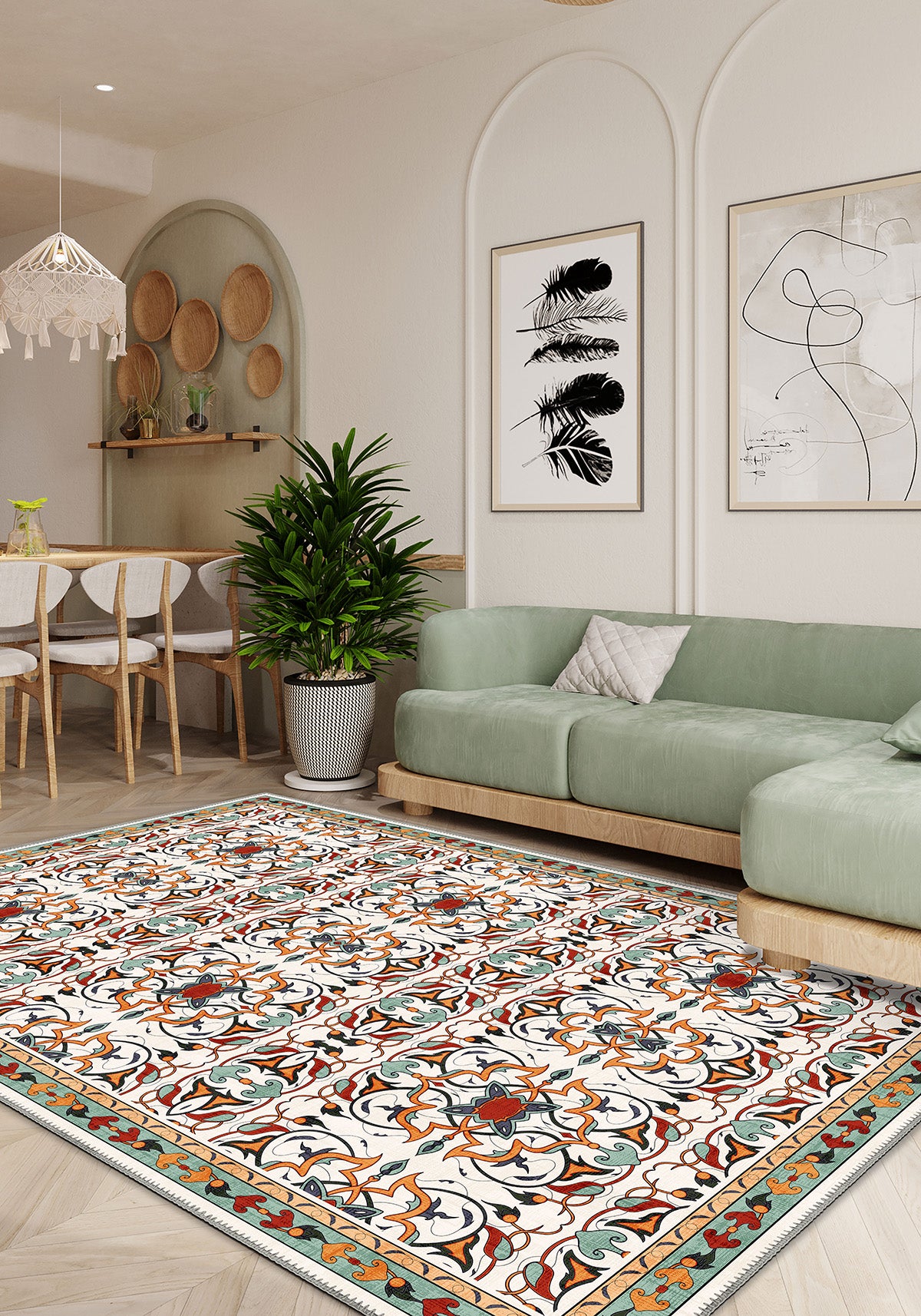 Eclectic ottoman rug for living room.