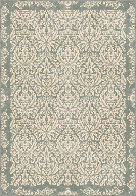 Damask sage green rug.
